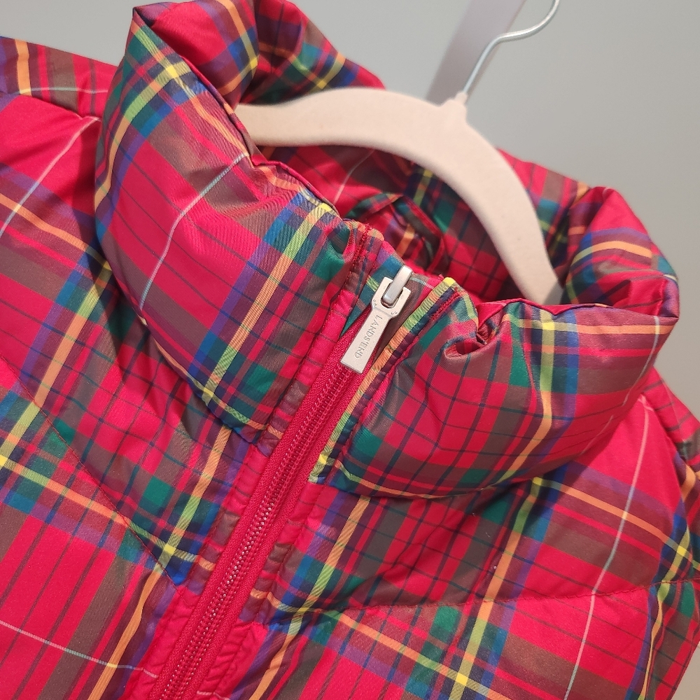 Land's End Small (4-6) Red Plaid Christmas Holiday Winter Vest Puffer Down - Picture 2 of 11